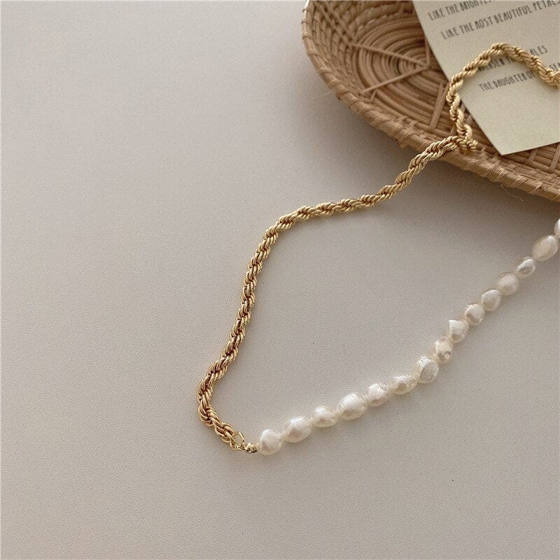 18k Gold Half Pearl Half Chain Necklace, Gold Pearl Necklace, Gold Half  Chain Necklace, Stainless Steel Necklace, CZ Pearl Chain - Etsy